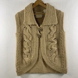Kenji Womens Chunky Shawl Lambswool Angora Sweater Vest Large Camel Quiet Luxury